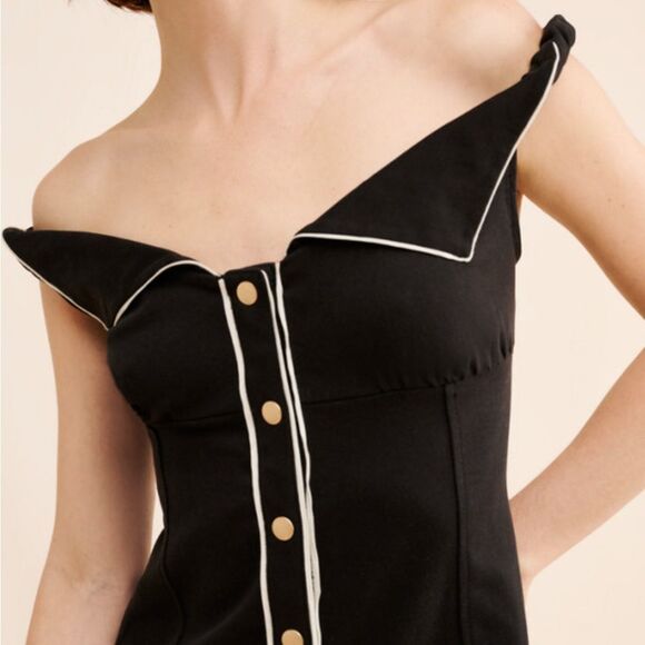 FREE PEOPLE LINNEA Stylish Black Button-Down Dress Off-shoulder Wednesday - Picture 5 of 11